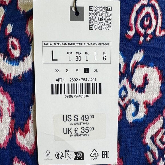 NWT Zara Summer Dress Mini Long Sleeves Button Front Dress Size L - Picture 9 of 12